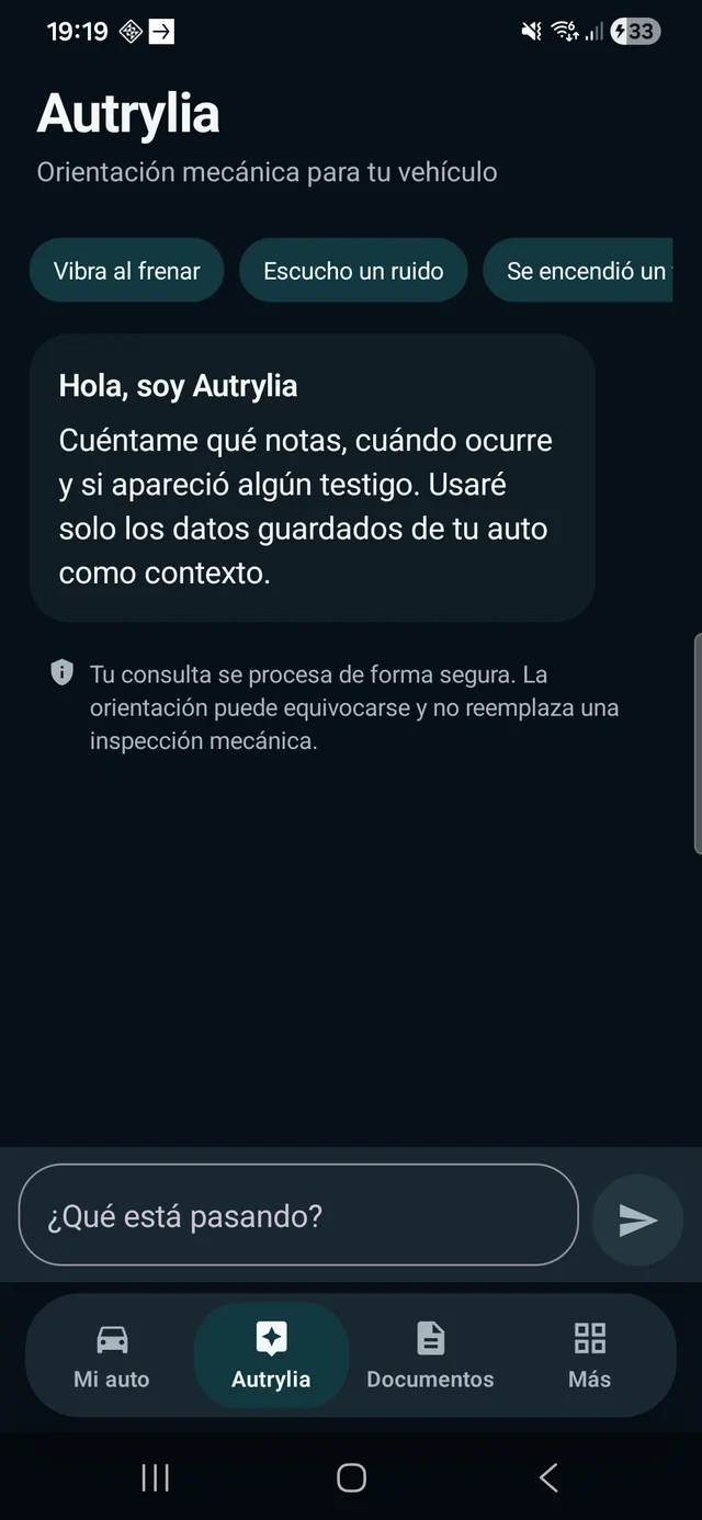 Asistente de Autrylia preparado para responder sobre el vehículo